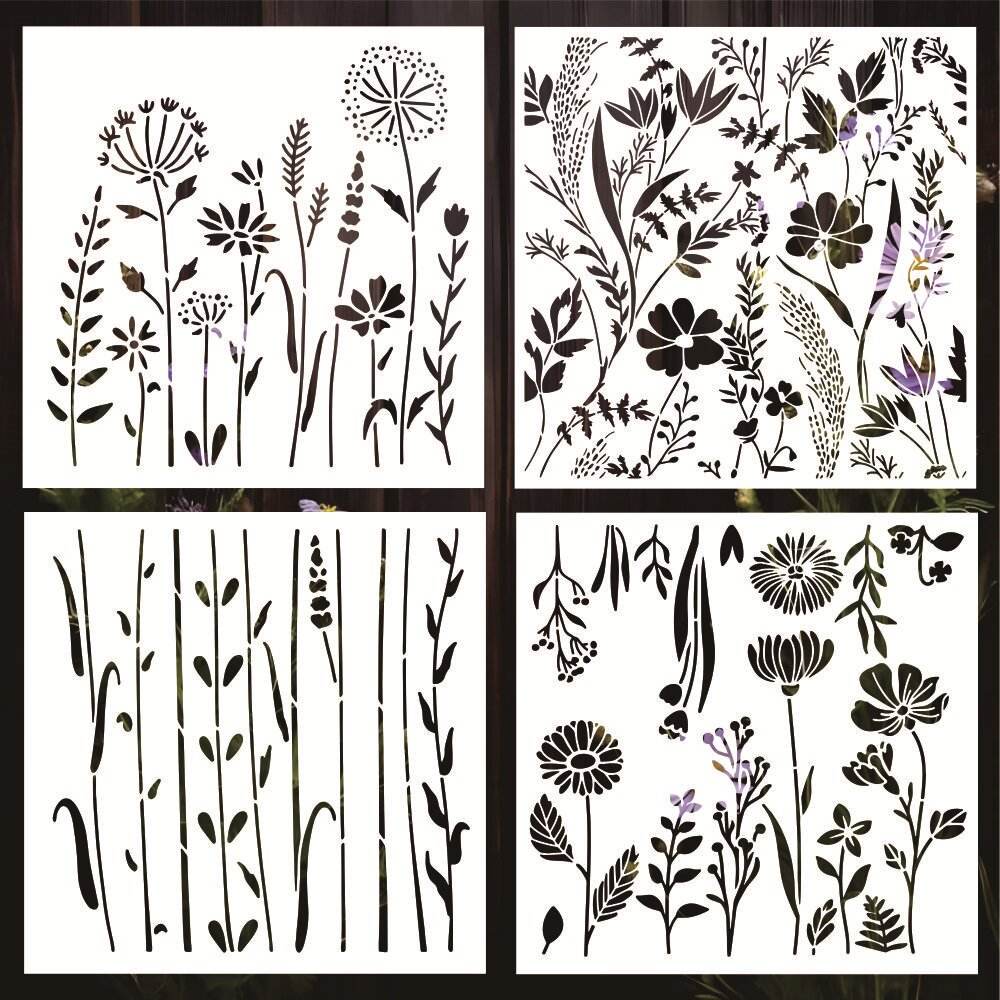 4Pcs Wildflower Wall Painting Stencil