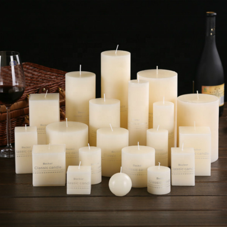 Handmade White Pillar Candle — Unscented Paraffin for Home Decoration