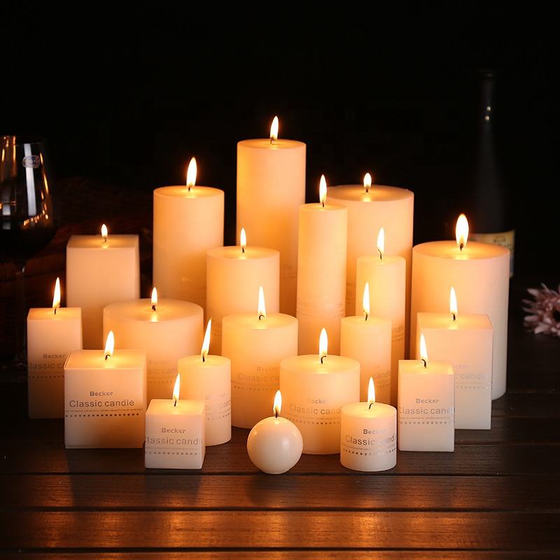 Handmade White Pillar Candle — Unscented Paraffin for Home Decoration